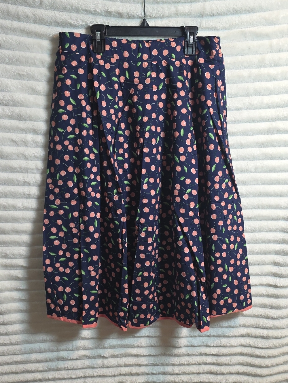 0244 Tulip B Vintage Style Navy Cherry Print Skirt
